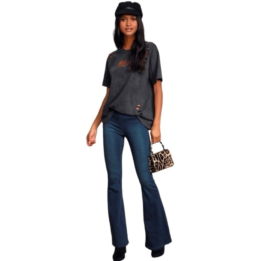 Free People Medium Wash Penny Pull On Stretch Denim Flare Retro Jeans Womens 26